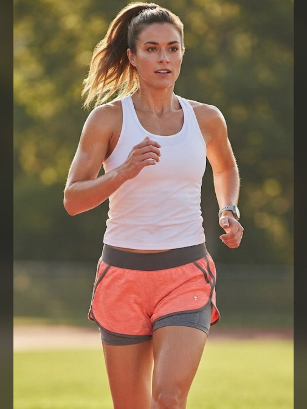 Danskin Now Active 2- Layered Running Shorts Coral & Gray Size Large 12-14